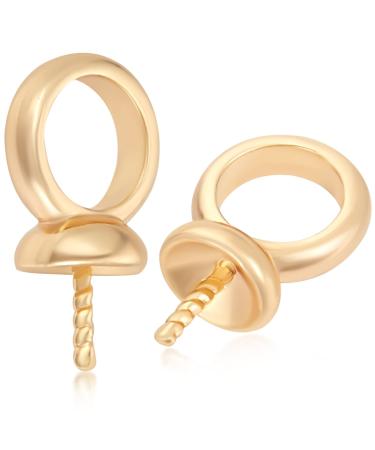 Beebeecraft 50Pcs/Box Eye Pin Bail Peg Pendants 18K Gold Plated Screw Eye Pinch Bails for Half Drilled Beads Jewelry Making Findings, Pin: 0.5mm