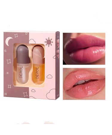 2 Pcs Lip Plumper Serum Set for Softer, Fuller Lips - Natural Lip Care Day & Night Treatment, Hydrating Formula to Reduce Fine Lines and Chapping - Lip Plumping Gloss Included - Buy Online on SooperMarket.com