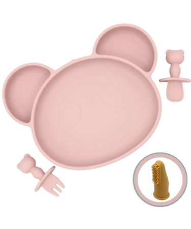 Suction Plate Baby Cutlery Set Chomp Includes Baby Toothbrush Baby Weaning Set Baby Plate Spoon Fork Toddler Cutlery Suction Baby Bowls for Weaning Dishwasher Safe Suction Plate (Rose) Rose Pink