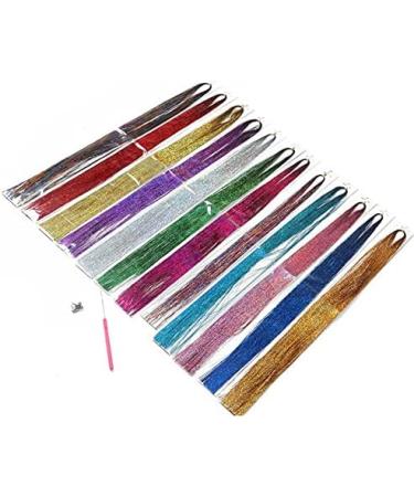 Hair Tinsel Strands with 12 Colors Hair Tinsel Strands Kit Hair Extensions Shiny Silk Tinsel - Buy Online on SooperMarket.com