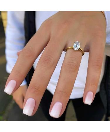 RikView French Tip Press on Nails Short Fake Nails Pink Nails Glossy Square Stick on Nails 24 PCs/Set Square Pink