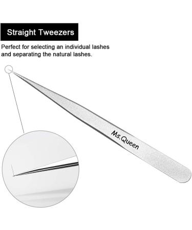 Ms.Queen Professional Eyelash Extension Tweezers Set - Straight and Curved Pointed Precision Crafted Tweezers for 3D-6D Volume False Eyelashes Extensions - 2 Pcs with Aluminum Storage Case - Buy Online on SooperMarket.com