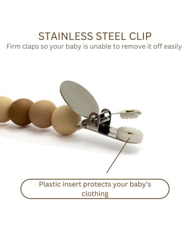 Minkii Silicone Pacifier Clips in Neutral Tones for Boys and Girls - Baby Girl and Boy Pacifier Clip Set - Buy Online on SooperMarket.com