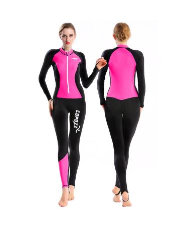 COPOZZ Diving Skin, Men Women Youth Thin Wetsuit Rash Guard- Full Body UV Protection - for Diving Snorkeling Surfing Spearfishing Sport Skin Black/Hot Pink Medium for Women