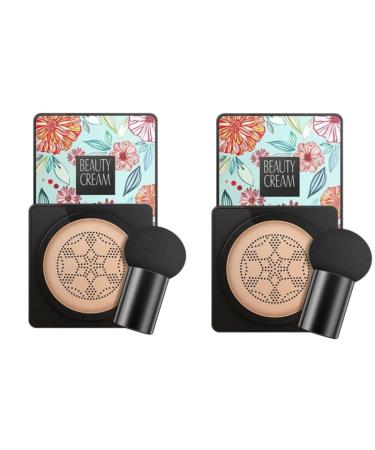 Lovelycat Mushroom Head Air Cushion BB Cream Even Skin Tone Makeup Base PrimerConcealer Lasting Nude Makeup Moisturizing Brightening Pigment CC Liquid Foundation (A-2PC)