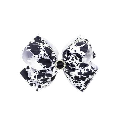 Cow Stria Hair Clips Pin Bows Milk Cow Headband Hairclip Cow Stria Girls Bow BBG34 (6 Inch) 6 Inch (Pack of 1)