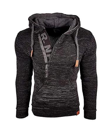 MMIYY Mens Hooded Sweatshirt Classic Plain Knitted Sweater 1/2 Zip Up Lightweight Drawstring Pullover Hoodie with Pocket #001:black Large