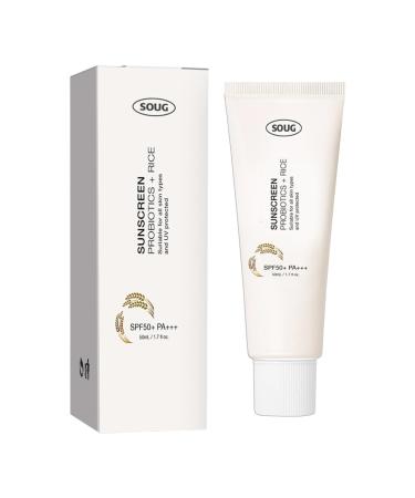 ADERN Korean Sunscreen Spf 50 Face | Spf 50 Face Moisturiser | Rice Probiotic Sunscreen | Moisturizing Sunblock | SPF 50+ Sunscreen with Rice Extracts | UVA & UVB Protetion Suncream for Body and Face