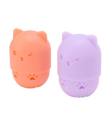Makeup Sponge Holder Ventilating Cute Makeup Sponge Travel Bag Soft Sanitation for Makeup Accessories (Light Orange Purple)