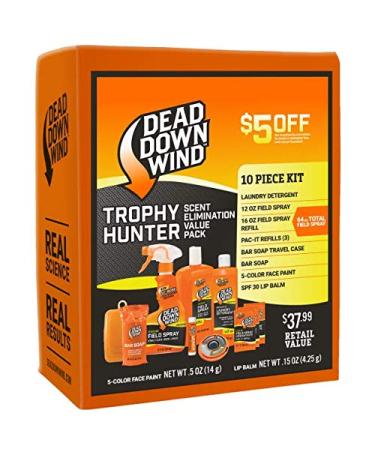 Dead Down Wind Trophy Hunter Kit | 10 Piece | Laundry Detergent, Bar Soap, Field Spray for Odor, Lip Balm | Hunting Accessories and Gear Value Pack