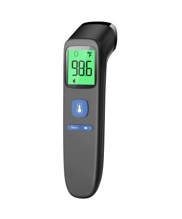 Forehead Thermometer, Baby and Adults Thermometer with Fever Alarm, LCD Display and Memory Function, Ideal for Whole Family Black