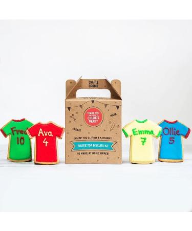 Craft & Crumb 10 x Football Shirt Biscuit Party Bags - Baking & Decorating Kit Favours for Kids - Pre-Measured Cookie Mix Metal Cutter Icing Pens - Parties Easter and More 10 x Party Bags 10.0