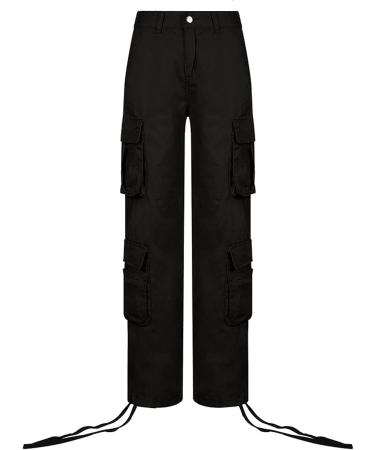 Gufesf Women's Baggy Cargo Pants - Trendy Low Waist Wide Leg Trousers with Big Pockets | Y2K Streetwear Fashion - Ak-a-black, Large - Buy Online on SooperMarket.com