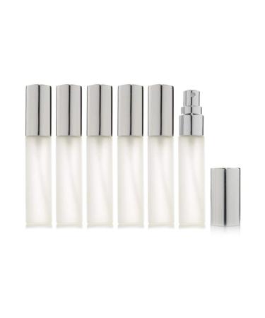 Enslz 6 x 10 ml frosted glass spray bottle refillable perfume bottle 2 x 3ml pipettes (silver) 6 Unit (Lot de 1) Silver