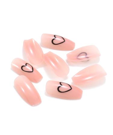Brishow Pink Heart French Short Press-On Nails | 24 Ballerina Acrylic Artificial Nails for Women & Girls - Perfect for Every Occasion - Buy Online on SooperMarket.com