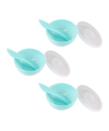 3 Sets Plastic Facial Mask Mixing Bowl with Plastic Spatula and Lid Facemask Bowl Mud Mask Mixing Bowl DIY Skin Care Mixing Tool Kit for Lady Women Home Beauty Salon Use Blue