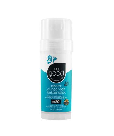 All Good Sports Mineral Sunscreen Butter Stick for Face, Nose, Ears - UVA/UVB Broad Spectrum SPF 50, Coral Reef Friendly, Water Resistant, Zinc Oxide, Coconut Oil, Beeswax, Vitamin E (2.75 oz) 2.75 Ounce (Pack of 1) Sport