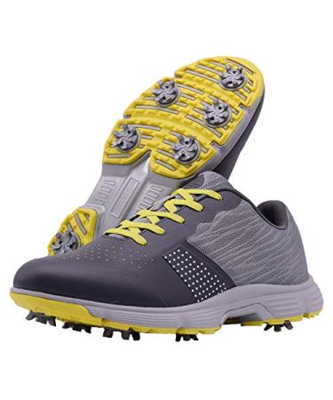 THESTRON Men Golf Shoes Mesh Breathable Breathable Golf Walking Sport Sneakers 7 Spikes Golf Trainers  14 Grey