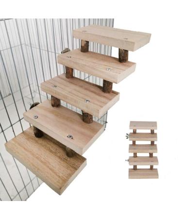 NganSuRong Natural Wooden Hamster Parrot Bird Cage Toy Pet Mouse Climbing Swing 5 Layers Ladder Stairs Platform Bridge Springboard Training Tool