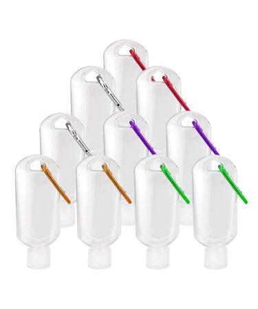 VerteLife 10PCS 50ml Refillable Travel Bottle with Keychain Clip Flip Cap Clear Plastic Empty Bottles Travel Hand Sanitizer Containers Squeeze Container for Cosmetic Toiletries Liquids (5 Colors) Transparent - 10pcs