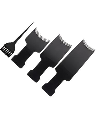 KALLORY Hair Dye Tools 4 Pcs Highlighting Board with Teeth Hair Highlighting Brush Highlight Kit Board and Brush Kit Hair Dye Board for Hair Coloring Dyeing 32x10x1.3cm Black