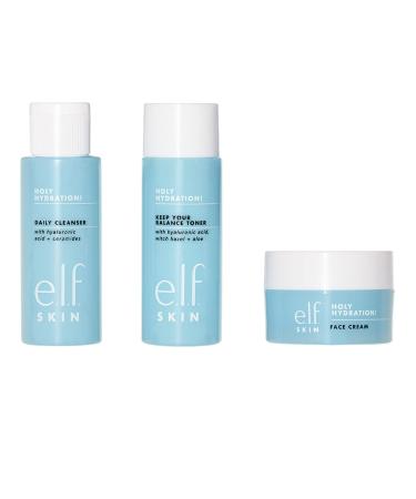 e.l.f. Skin Holy Hydration! The Essentials Mini Kit, Cleanser, Toner & Moisturizer for Hydrated & Balanced Skin, TSA-Friendly Sizes