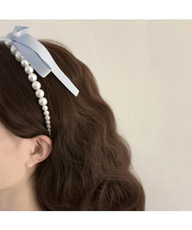 Limtula Pearls Bowknot Headbands for Woman Girl Ribbon Hairband for Skincare Makeup Delicate Hairband for Girl Taking Photo Blue - Buy Online on SooperMarket.com