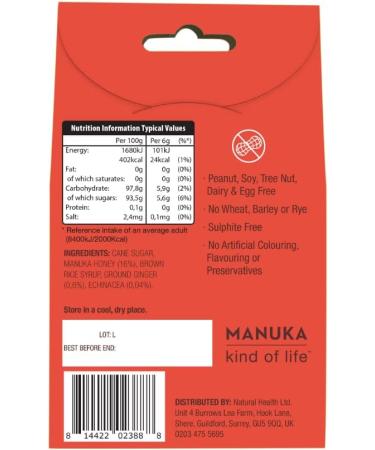 Wedderspoon Natural Manuka Honey and Ginger with Echinacea Drops (20 Drops per box) - Buy Online on SooperMarket.com