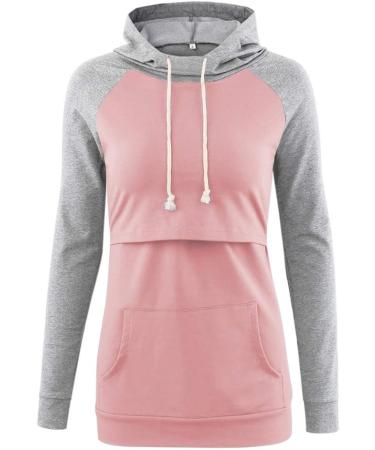 Love2Mi Maternity Nursing Hoodie XL - Pink/Grey | Breastfeeding Sweatshirt Top - Buy Online on SooperMarket.com