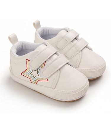 Cheerful Mario Baby First Walking Shoes - Soft PU Leather Anti-Slip Prewalkers for 3-6 Months - White Star Design - Buy Online on SooperMarket.com