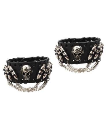 PACKOVE 2pcs Fashion Bracelet Punk Bracelet Punk Wristband Vintage Ornaments Wristbands Bracelets Rock Punk Wide Strap Wrist Bands Bracelets Personality Bracelets Skull Accessories