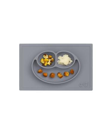 ezpz Happy Mat (Gray) New Version - 100% Silicone Suction Plate with Built-in Placemat for Toddlers + Preschoolers - Divided Plate - Dishwasher Safe