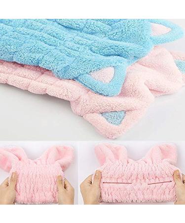 OrangeTag 2Pcs Ultra Absorbent Microfiber Hair Towel Wrap with Cute Kitty Ears for Women & Girls | Quick Drying Bath Tool Hat - Buy Online on SooperMarket.com