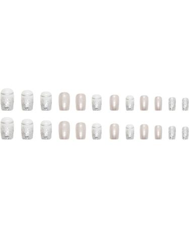 24pcs Square False Nails Short for Women Stick on Nails Silver Glitter Press on Nails French False Nails Removable Glue-on Nails Fake Nails Women Girls Nail Art Accessories 0220Y99 - Buy Online on SooperMarket.com
