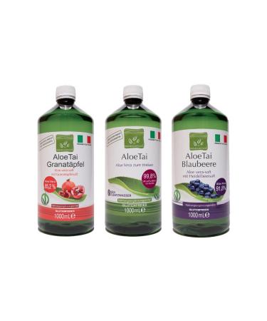 Benessence - 1 pure aloe vera juice + 1 blueberry aloe + 1 pomegranate aloe - 3L fruit pomegranate blueberry 1 l (pack of 3)