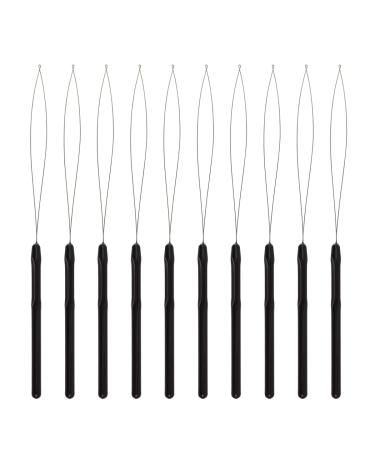 10 Pcs Hair Extension Loop Needle Threader Pulling Hook Tool and Bead Device Tool for Hair Extensions (Black)
