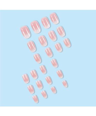 24Pcs White Ombre Almond Press-On Nails | Short Round Fake Nails for Women | Artificial Stick-On Nail Designs - Buy Online on SooperMarket.com