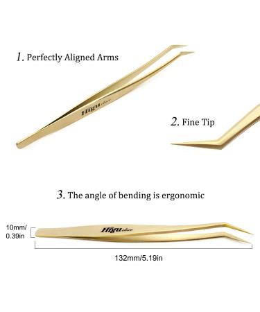 Professional Eyelash Extension Tweezers - Stainless Steel 45 Mega Curved Angled Fine Tip Tweezer for Volume Lashes - Gold Tweezer for Precision Application - 17mm - Eye Lash Extensions Supplies - Buy Online on SooperMarket.com