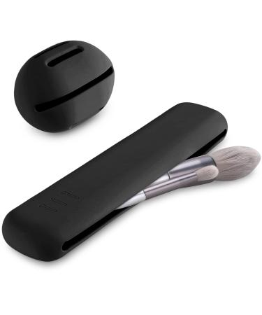 Qetlavee 2Stk portable cosmetic bag 1stk makeup brush holder silicone+1stk make-up sponge holder brush cosmetic bag makeup brush organizer for travel storage for make-up brush (black)