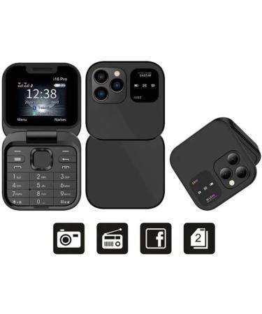 Jhialg Mini Flip Handy - FM Radio 2SIM Vibration Black Ideal for Seniors - Buy Online on SooperMarket.com