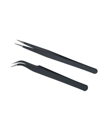 AKOAK The Best Precision Anti-Static Stainless Steel Professional Slim Tip-point and Curved Point Tweezers for Eyelash Extension Nail Art Electronics and Jewelry Making Pack of 2