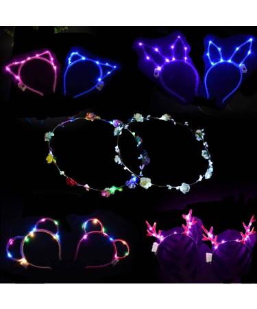 Headband with Light LED Headbands LED Flower Crown 10 Pieces LED Cat Ears LED Flower Crown Headband with LED Cat Ears LED Flower Crown LED Flower Headband for Women Wedding Party