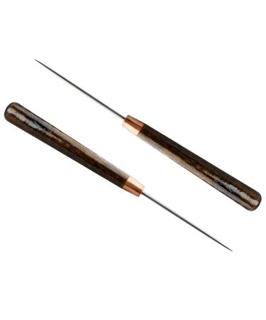 Awl Tool  2 PCS Wooden Handle Scratch Awl for Leather Hole Punch Awl Maker Tool Sewing Awl Leather Craft Repair Tools 2 PCS Wood brown