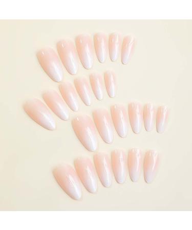 Buy Press on Nails Almond Short - Pink White Ombre Acrylic Fake Nails with Glue | Glossy Reusable Stick on Nails for Women - Buy Online on SooperMarket.com