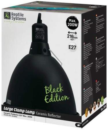 Reptile Systems D3 E27 BLACK EDITION Ceramic Clamp Lamp with Reflector | LARGE 216mm | 200w MAX - Buy Online on SooperMarket.com