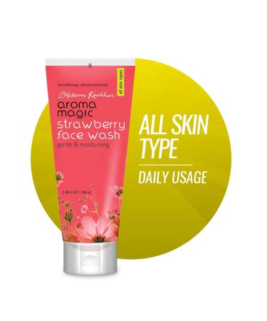 Aroma Magic Strawberry Face Wash | Gentle & Moisturizing Facial Cleanser | Non-Drying Face Wash | Hydrates & Purifies Skin | for All Skin Types | 3.38 Fl Oz/100ml