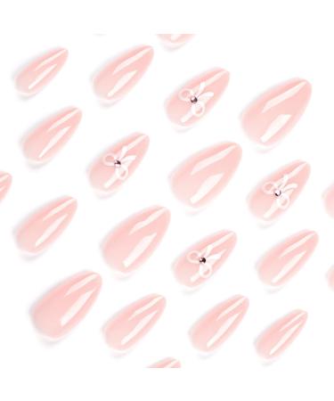 Light Pink Press on Nails - Glossy Short Fake Nails with Bow Tie | 24Pcs Full Cover Nail Art for Women & Girls - Buy Online on SooperMarket.com