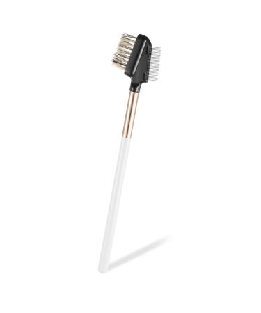 Eyebrow Brush and Lash Comb 2 in 1 Professional Mascara Brush Applicator Reusable Metal Eyelash Comb Separator with Stainless Steel Teeth and Natural Wood Handle Eye Makeup Tool for Women - White