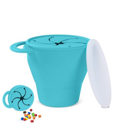 Vicloon Collapsible Silicone Baby Snack Cup Baby Snack Cup Silicone Snack Cup Non Spill Snack Pot for Baby Snack Catcher Food Cup with Lid Snack Pot for Toddler (Blue)
