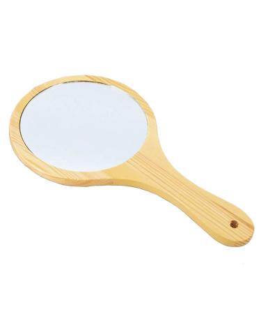 mollensiuer Wooden Handle Portable Round Cosmetic Mirror Handmade Hand Held Mirrors Beauty Vanity Mirrors with Hanging Hole for Home and Travel Makeup Use